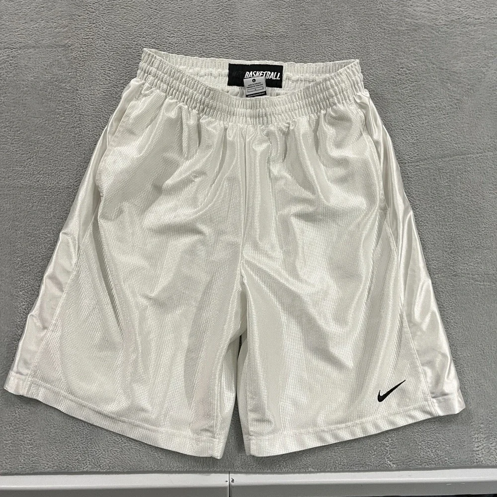 Nike Basketball Shorts Men's Large Athletic Y2K Satin‎ White 532062